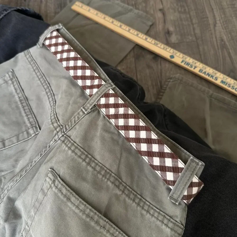 Vintage Y2K Plaid Gingham Brown Tan Canvas Strap Belt